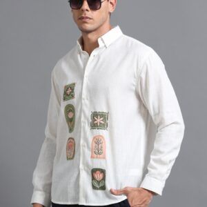 Ivory Handcrafted Motif Linen Shirt