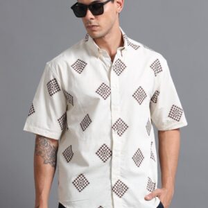 Ivory Geo-Print Linen Shirt
